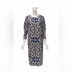 By malene Birger modest long sleeved Blue and Brown Patterned midi NWT Dress
